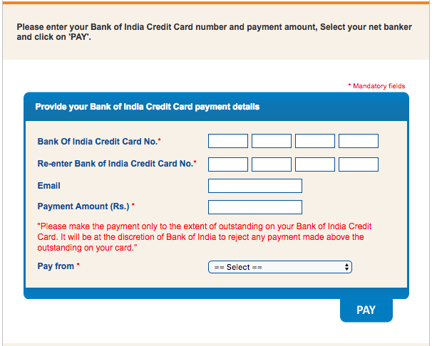 Bank of India Credit Card Payment