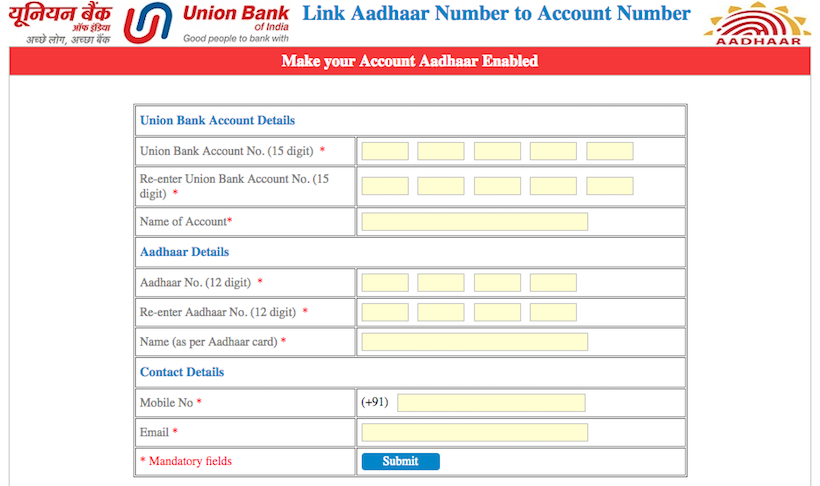 Link Aadhaar Card to Union Bank