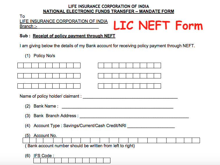 LIC NEFT Form