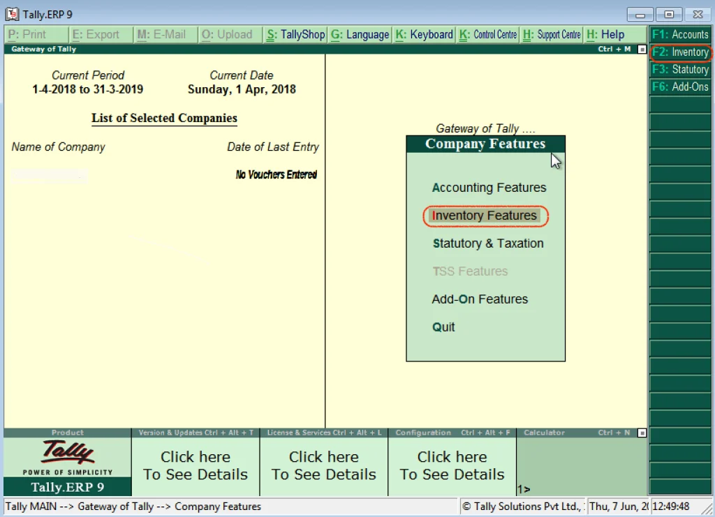 Basics of Tally Features